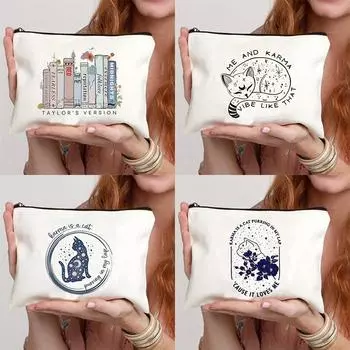 1 шт., простая сумка для хранения с милым котом и принтом, женская портативная ручная косметичка на молнии, дорожная сумка Style 1