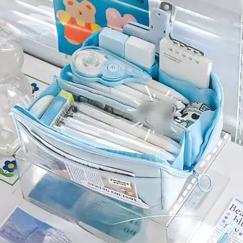 1 шт., простой 10-слойный пенал, модная однотонная сумка-карандаш, большая вместительная сумка для хранения канцелярских принадлежностей, обратно в школу, для школьников розовый