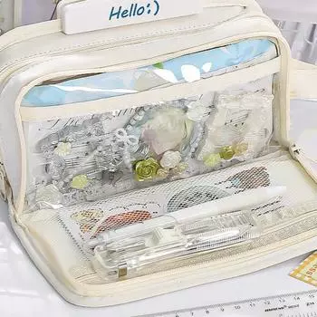 1 шт., простой детский пенал для мальчиков и девочек, модный однотонный прозрачный пенал для ручек, большая вместимость, сумка-органайзер для канцелярских принадлежностей розовый