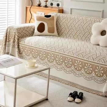 1 шт. Простой мягкий чехол для дивана из шенилла, пылезащитный и противоскользящий коврик для мебели для гостиной, полотенце для дивана с кисточками, домашний декор 1seat 180x130cm хаки