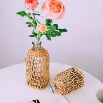 1 шт., простота, плетеная ваза из ротанга, бамбуковое плетение, плетеная ваза из травы, стеклянная тканая винтажная ваза