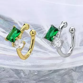 1 шт., простые серьги с зелеными кристаллами и геометрической фигурой на каждый день, манжеты для ушей, без пирсинга, клипсы, спиральные серьги-хрящи, ювелирные изделия из кости