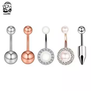 1 шт., простые жемчужные кольца для пупка, стальной конус 316L, пирсинг пупка, хирургический для женщин, классический пирсинг живота, ювелирные изделия