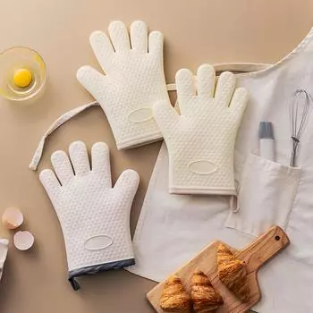 1 шт. противоожоговые перчатки для духовки, утолщенная силиконовая изоляция, нескользящие, устойчивые к высоким температурам, кухонные перчатки для выпечки в духовке белый