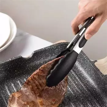 1 шт. противоскользящие кухонные щипцы для барбекю из нержавеющей стали с силиконовым наконечником для салата, хлеба, зажим для еды на кухне с антипригарным покрытием
