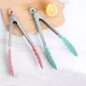 1 шт. противоскользящие кухонные щипцы для барбекю из нержавеющей стали с силиконовым наконечником для салата, хлеба, зажим для еды на кухне с антипригарным покрытием чёрный