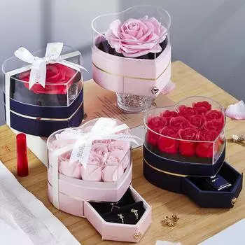 1 шт. Прозрачная коробка для кольца ко Дню святого Валентина, роскошный подарок на годовщину, подарочная коробка в форме сердца с розой