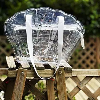 1 шт. Прозрачная симпатичная пляжная сумка из легкого ПВХ для девочек, водонепроницаемая сумка на одно плечо со сверкающими пайетками S