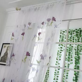 1 шт. Прозрачная занавеска для окон, тюль, инструменты для панелей, цветочный фиолетовый пион, подходит для гостиной, спальни, кухни, тень, новый