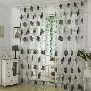 1 шт. прозрачные оконные занавески с цветочным принтом, тюлевые шторы, полиэстеровые украшения, белые короткие 1*2m