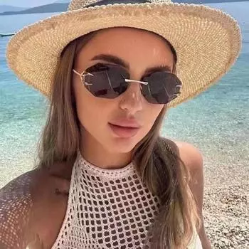 1 шт. Прозрачные прямоугольные солнцезащитные очки без оправы, очки для путешествий, солнцезащитные очки с линзами для океана, очки для вождения UV400 зелёный