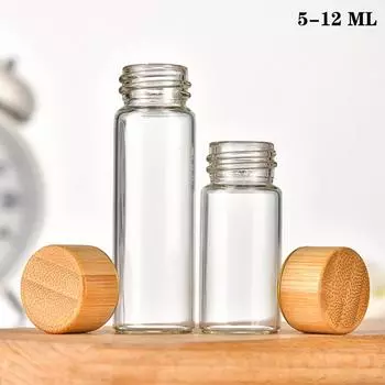 1 шт. прозрачные стеклянные бутылки с бамбуковой деревянной крышкой пустые бутылки для специй запечатанные бутылки для реагентов для поделок своими руками украшения пустая маленькая банка 5ML