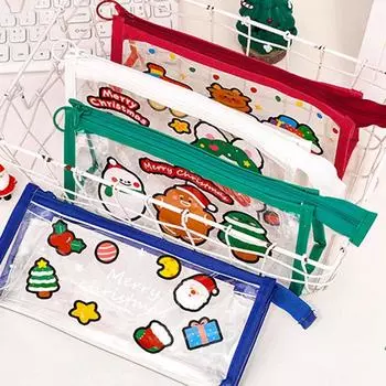 1 шт. Прозрачный мультяшный рождественский большой емкости портативный пенал для ручек школьные канцелярские принадлежности канцелярские принадлежности