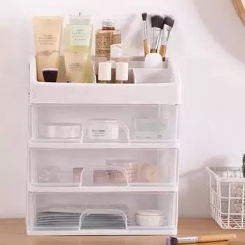 1 шт., прозрачный пластиковый четырехслойный трех ящик, настольный ящик, стильная коробка для хранения косметики, стеллаж для хранения туалетного столика