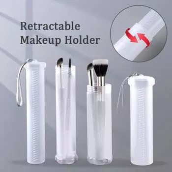 1 шт. прозрачный пластиковый выдвижной держатель для кистей для макияжа, регулируемая высота, цилиндр для кистей для макияжа с крышкой, пылезащитный косметический футляр для кистей