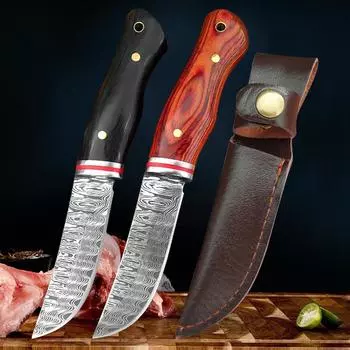 1 шт. Прямой нож с ручкой из цельного дерева, многофункциональный нож, высокопрочный нож для барбекю, бытовой острый нож для фруктов with cover чёрный