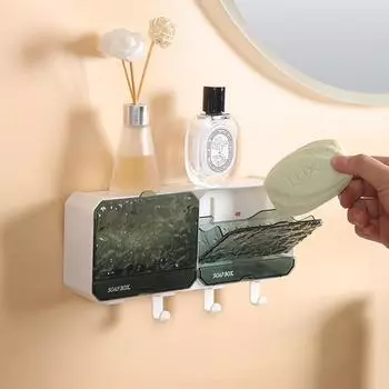 1 шт. прямоугольные пластиковые мыльницы с поддоном для слива и крючками, настенные, роскошные, с волнообразным узором, откидная крышка, держатель для мыльницы дубильная кора