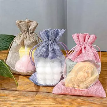 1 шт. пряжа с имитацией льна, маленькие видимые карманы на шнурке, конфеты, подарки для влюбленных, подарки на годовщину, свадебные фестивали 10x14cm естественный