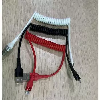 1 шт. Пружинный телефонный кабель для передачи данных, автомобильный кабель для быстрой зарядки Type-c flat round port [black] чёрный
