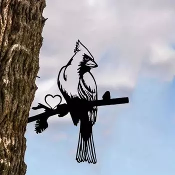 1 шт. Птица-кардинал на ветке из металла, дерево, украшение на открытом воздухе для дома, сада, двора, стильный декор в виде птицы светло-серый