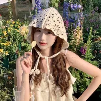 1 шт., пуловер, шапка, мягкая, дышащая, ручная работа, вязаная крючком, сетчатая, цветочная, вязаная шапка, модный ретро-тюрбан, однотонный, ажурный