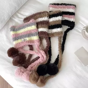 1 шт. пуловер шапка толстая ветрозащитная зимняя теплая женская шапка с кошачьими ушками вязаная шапка контрастная полоска хаки