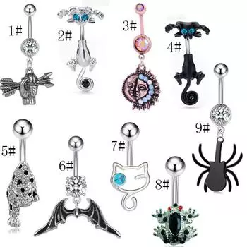 1 шт., пупочный ноготь с изображением животного, европейский и американский кот, летучая мышь, кольцо для пупка, ювелирные изделия для пирсинга человеческого тела 9#