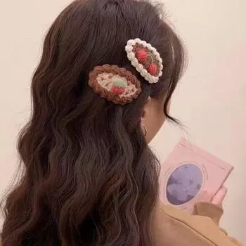 1 шт. пушистая милая заколка для волос для девочки бежевого кофейного цвета вишневая клубничная заколка для волос ручная работа вязаная вышивка детские заколки