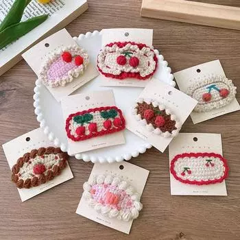 1 шт. пушистая милая заколка для волос для девочки бежевого кофейного цвета вишневая клубничная заколка для волос ручная работа вязаная вышивка детские заколки