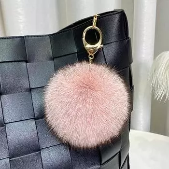 1 шт., пушистый 9 см, сумка из лисьего меха, подвеска, автомобильный брелок с помпоном, брелок в подарок, металлическое кольцо, модный шарм белый