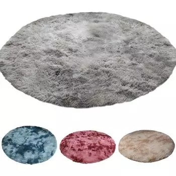 1 шт. пушистый мягкий круглый круглый коврик для спальни, декоративный ковер с узором тай-дай, плюшевый ворсистый ковер для пола 60cm серый