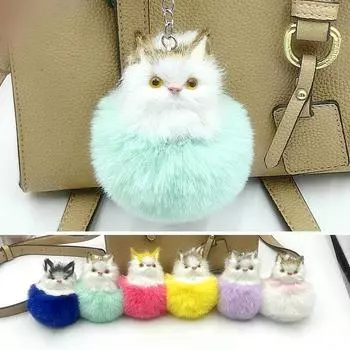 1 шт., пушистый плюшевый милый кулон с кошачьей головой, брелок с имитацией кроличьего меха, комок животных, подарочные ювелирные изделия