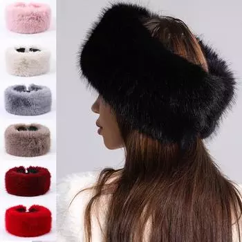 1 шт. пушистый теплый повязка на голову однотонный женский пустой цилиндр из искусственного меха стильный удобный