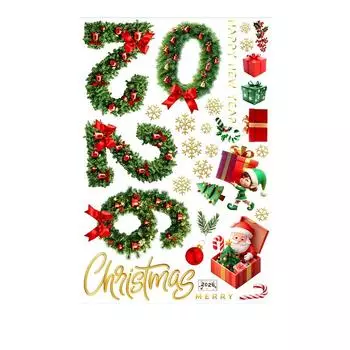 1 шт. ПВХ Наклейки на окна для помещений и улицы Колокольчик 2026 Новый фестиваль Стекло/Дверь Статические наклейки Украшение Зеленая сосновая игла