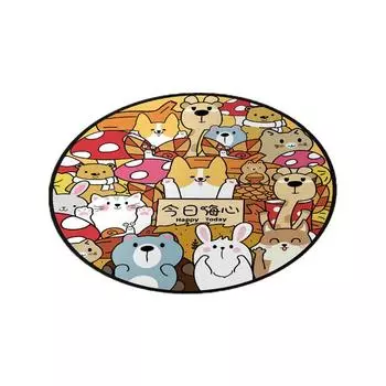 1 шт ПВХ наклейки на пол в спальне животные круглый ковер у кровати мультяшный напольный стикер нескользящий украшение для дома 60*60