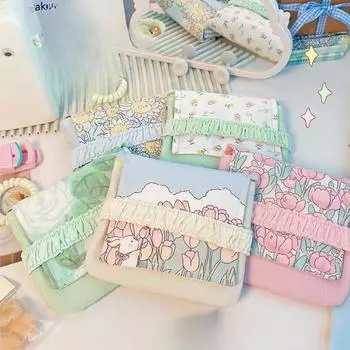 1 шт. японская эстетическая сумка для гигиенических прокладок в виде тюльпана с милой мультяшной девочкой, большая вместимость, дорожная портативная сумка для хранения гигиенических прокладок 13.5x12cm