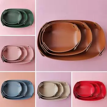 1 шт., ящик для хранения ключей, кошелек, пластина овальной формы, настольный органайзер из искусственной кожи, украшение для дома S красный