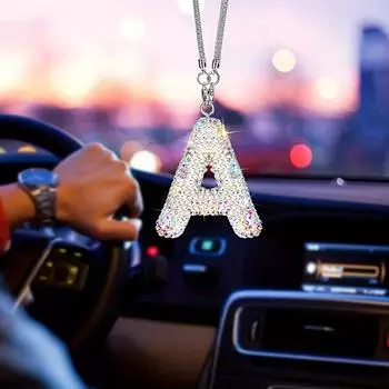 1 шт. Радужная буква, украшение для зеркала заднего вида автомобиля, подвесной хрустальный кулон, блестящие автомобильные аксессуары, украшение для автомобиля со стразами S