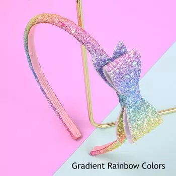 1 шт. Радужные банты для волос Повязки на голову для девочек Блестящие банты Повязка на голову Резинки для волос Детские Детские Праздничные Аксессуары для волос