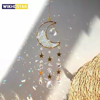 1 шт. Радужный хрустальный ловец солнца, необработанный камень, лунный домашний декор для сада, спальни, балкона, подвеска фиолетовый