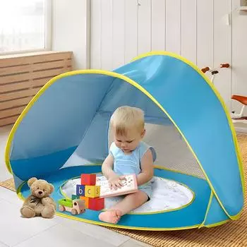 1 шт. Раскладная палатка с солнцезащитным козырьком и бассейном, портативная пляжная палатка с защитой от ультрафиолета, легкая и простая в установке дорожная палатка Cabana с сумкой для переноски синий