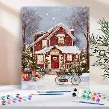 1 шт. Раскраска по номерам Рождественская хижина Рождественские подарки Живопись Искусство на холсте Живопись Внутреннее украшение стен 40x50 см/16x20 дюймов Без рамы 40x50cm NO Frame