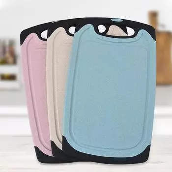 1 шт., разделочная доска из пшеничной соломы, многофункциональная пластиковая разделочная доска, 3 набора креативных домашних вспомогательных фруктовых футляров, двусторонняя разделочная доска Small синий