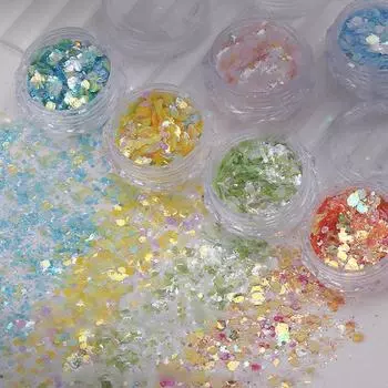 1 шт., разноцветные блестящие блестки для ногтей, лак для ногтей, шестигранные 3D-наклейки для ногтей, сияющие украшения, 6 цветов, аксессуары для ногтей SP-1535