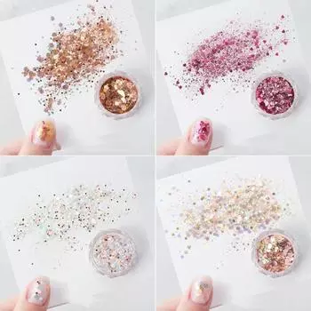 1 шт., разноцветные блестящие блестки для ногтей, блестки, лак для ногтей, звезда, сердце, шестигранные 3D-наклейки для ногтей, сияющие украшения, 6 цветов