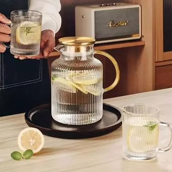 1 шт. ребристый стеклянный кувшин с крышкой, сверхмощный кувшин из боросиликатного стекла для воды, графин для напитков, посуда для горячих и холодных напитков