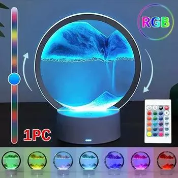 1 шт., регулируемая 3D-настольная лампа с движущимся песком, RGB, изменение цвета, динамические песочные часы, ночник, декор для дома и офиса, Рождественский подарок Hourglass lamp синий