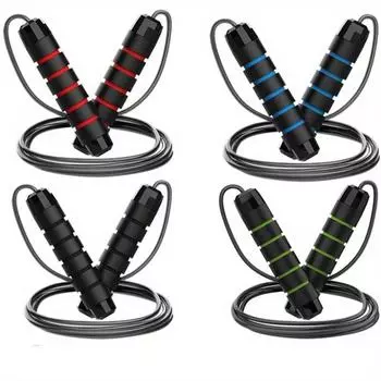 1 шт. Регулируемая стальная скакалка с пенопластовой ручкой для фитнеса, домашних упражнений и похудения 1PCS чёрный