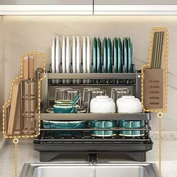 1 шт. Регулируемая сушилка для посуды, 2 яруса, сушилка для мисок, полки для хранения с сушилкой над раковиной, кухонный органайзер 2-tier