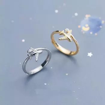 1 шт. регулируемое открытое кольцо с цирконом в виде самолета, подходящее для женщин, модные ювелирные изделия, подарок на свадьбу ZH золотой